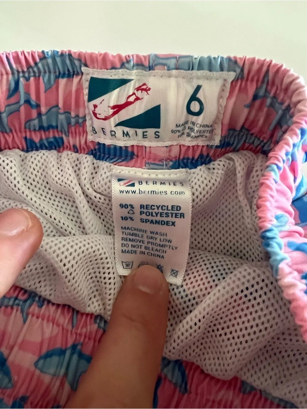 Bermies Kids Pink Blue Shark Print Swim Trunks Size 6